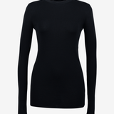 The Merino Thumbhole Crewneck in Black - Front View