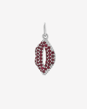 Lips Red Ruby Charm Silver