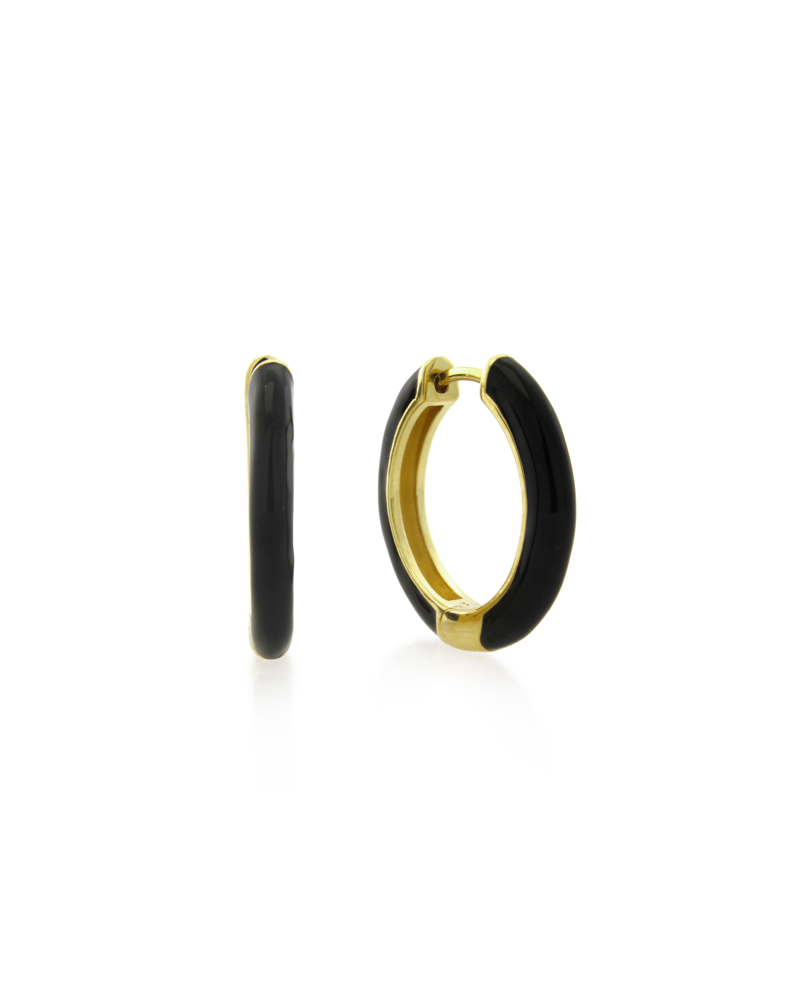 Sener Besim Enamel Hoop Black Earrings