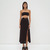 The Long Tie Skirt in Black - Front View