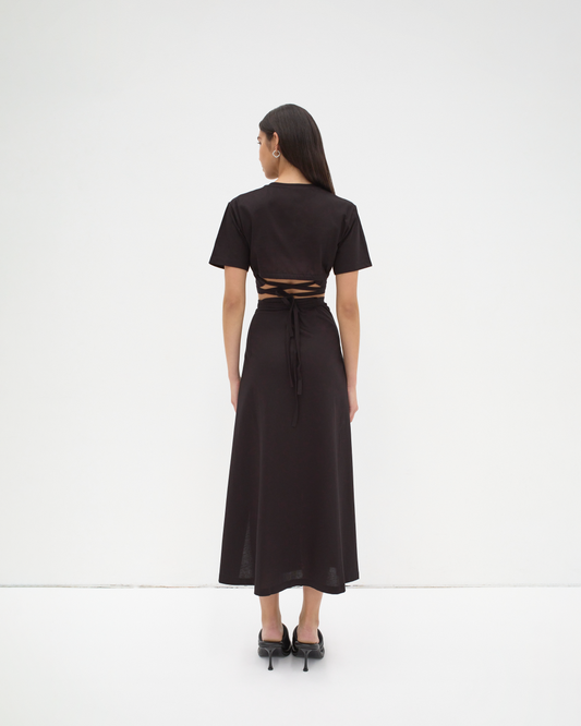 The Cropped Tie Tee - Black