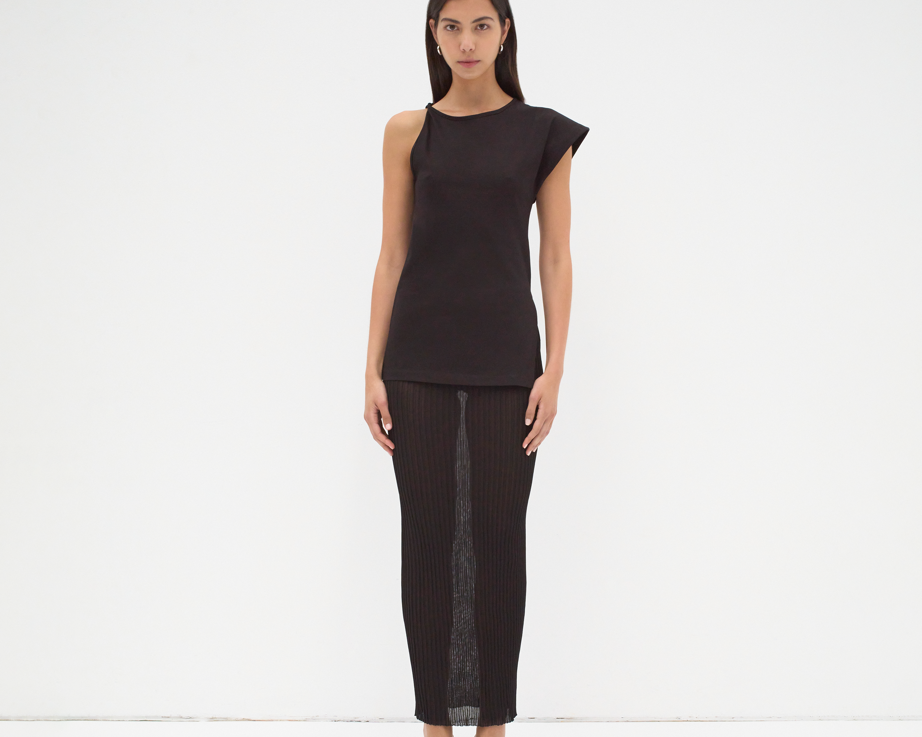 The Asymmetric Tee in Black - Front View