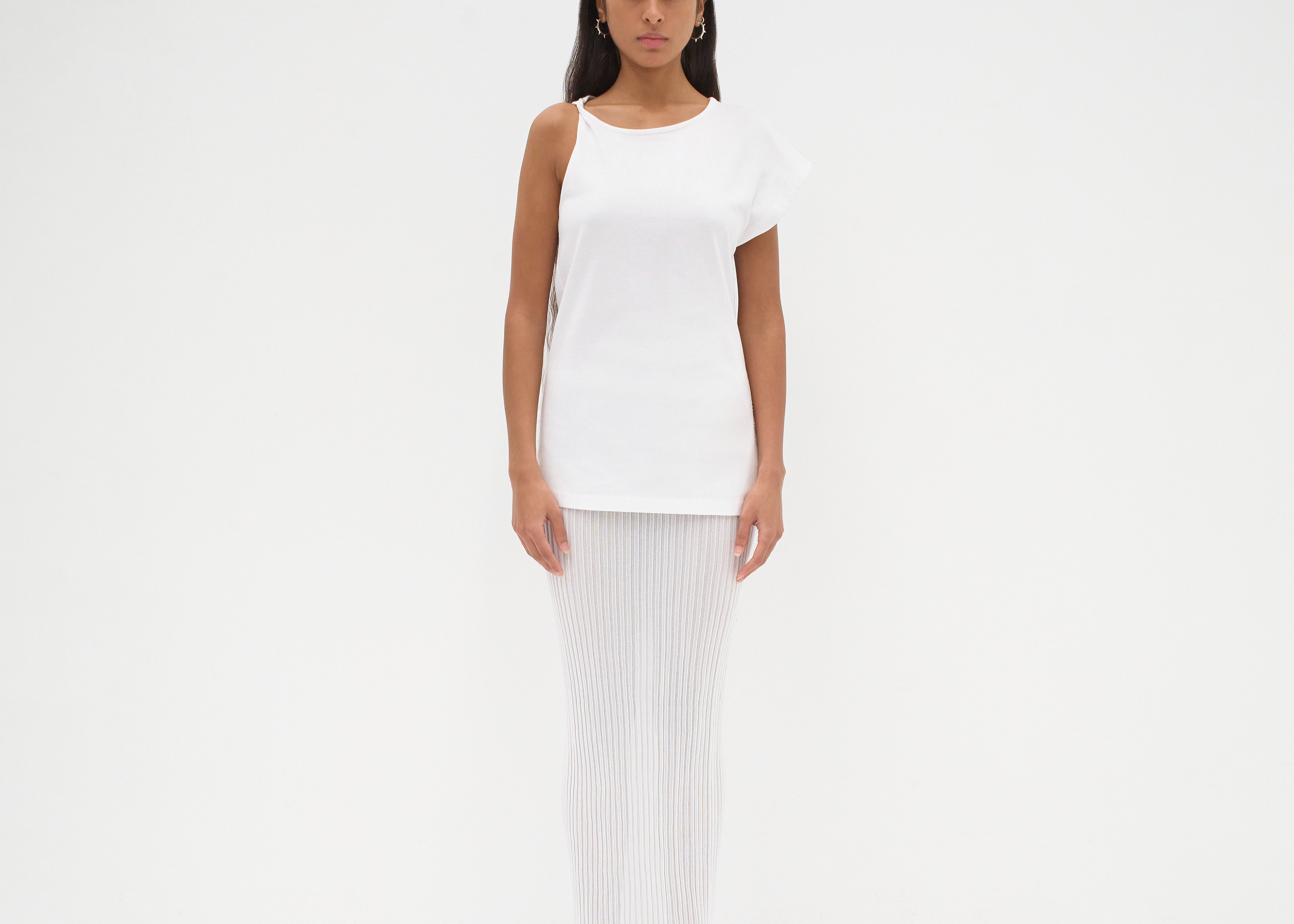 The Asymmetric Tee in White - Front View