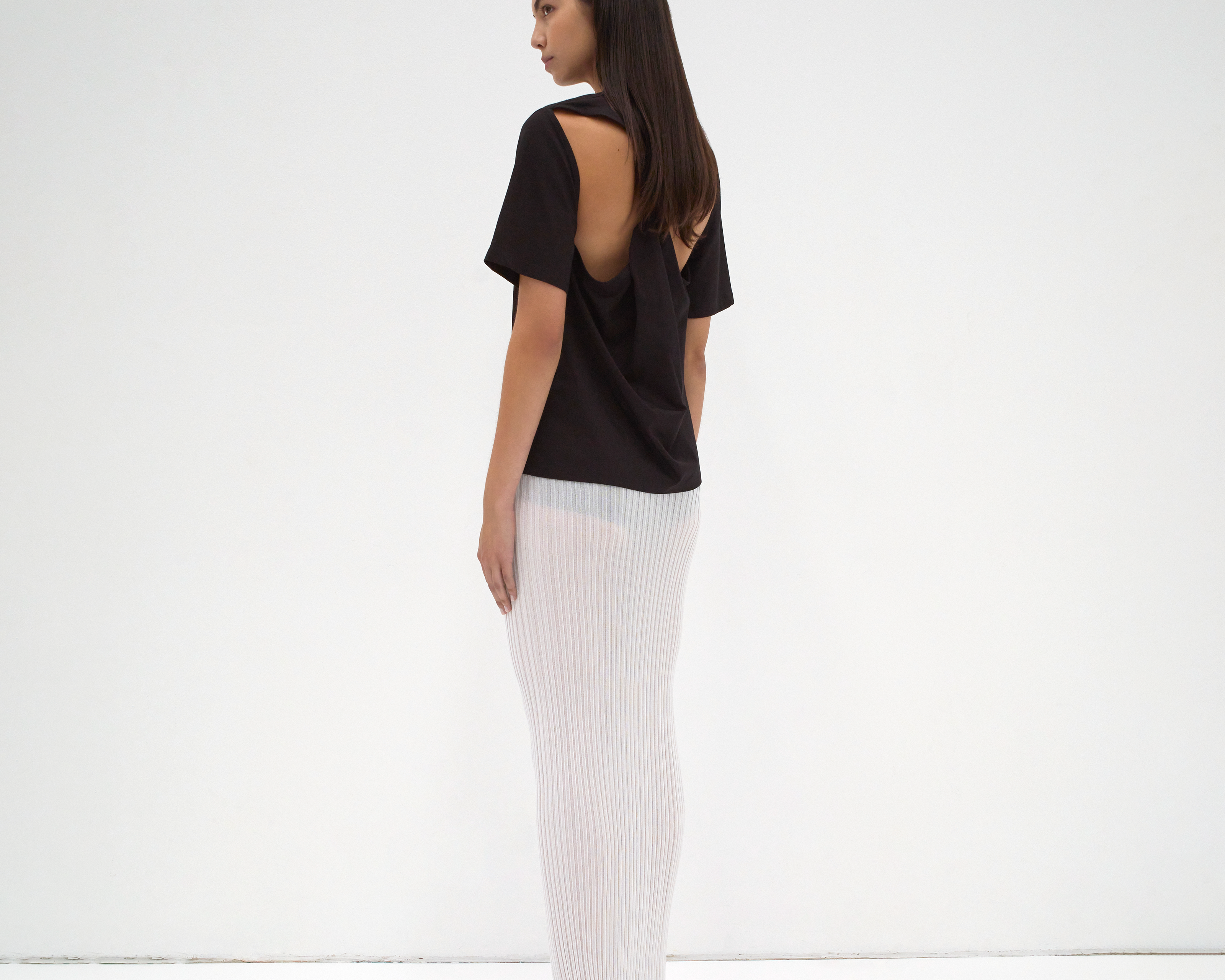The Twist Back Tee in Black - Back View