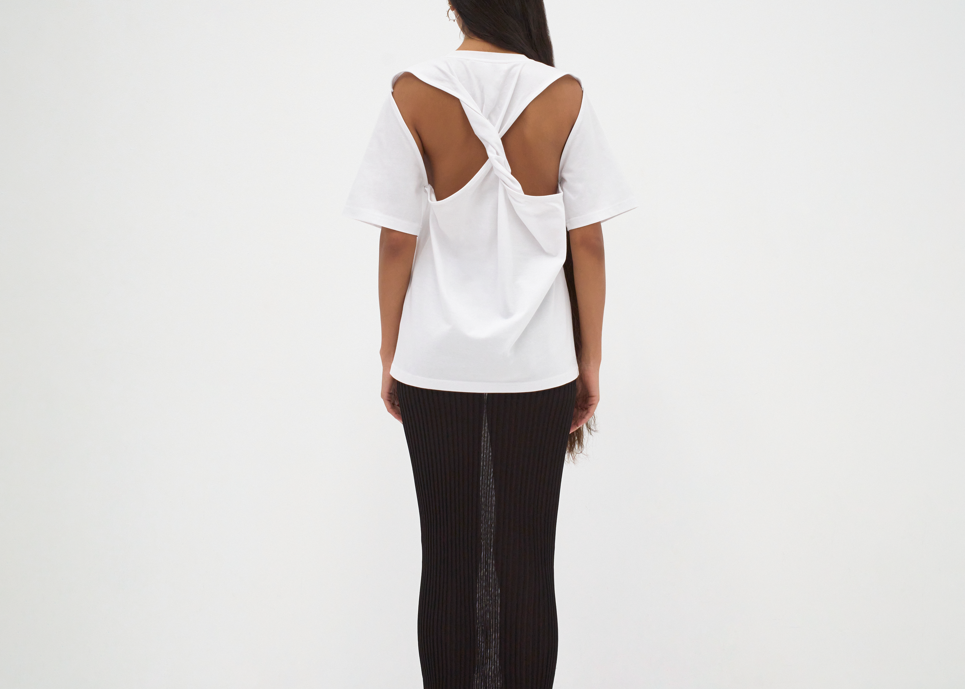 The Twist Back Tee in White - Back View