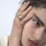 Double Heart ring on model sener besim ring stack