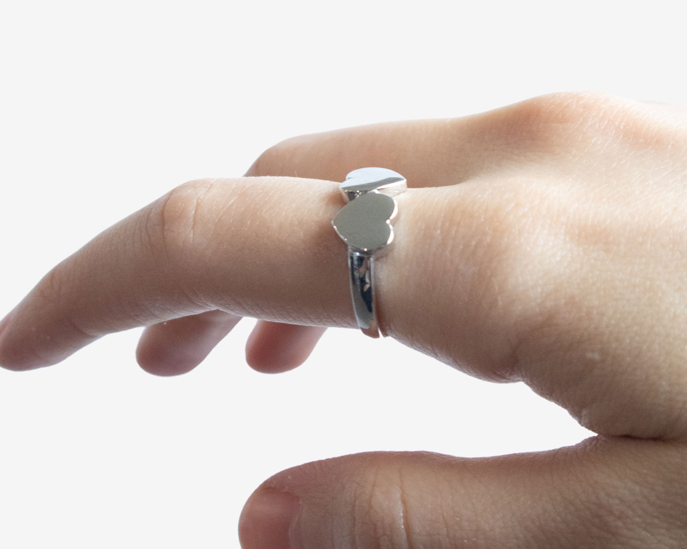 Double Heart Ring in Silver by Sener Besim Sterling Silver