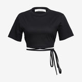 The Cropped Tie Tee in Black - Back View