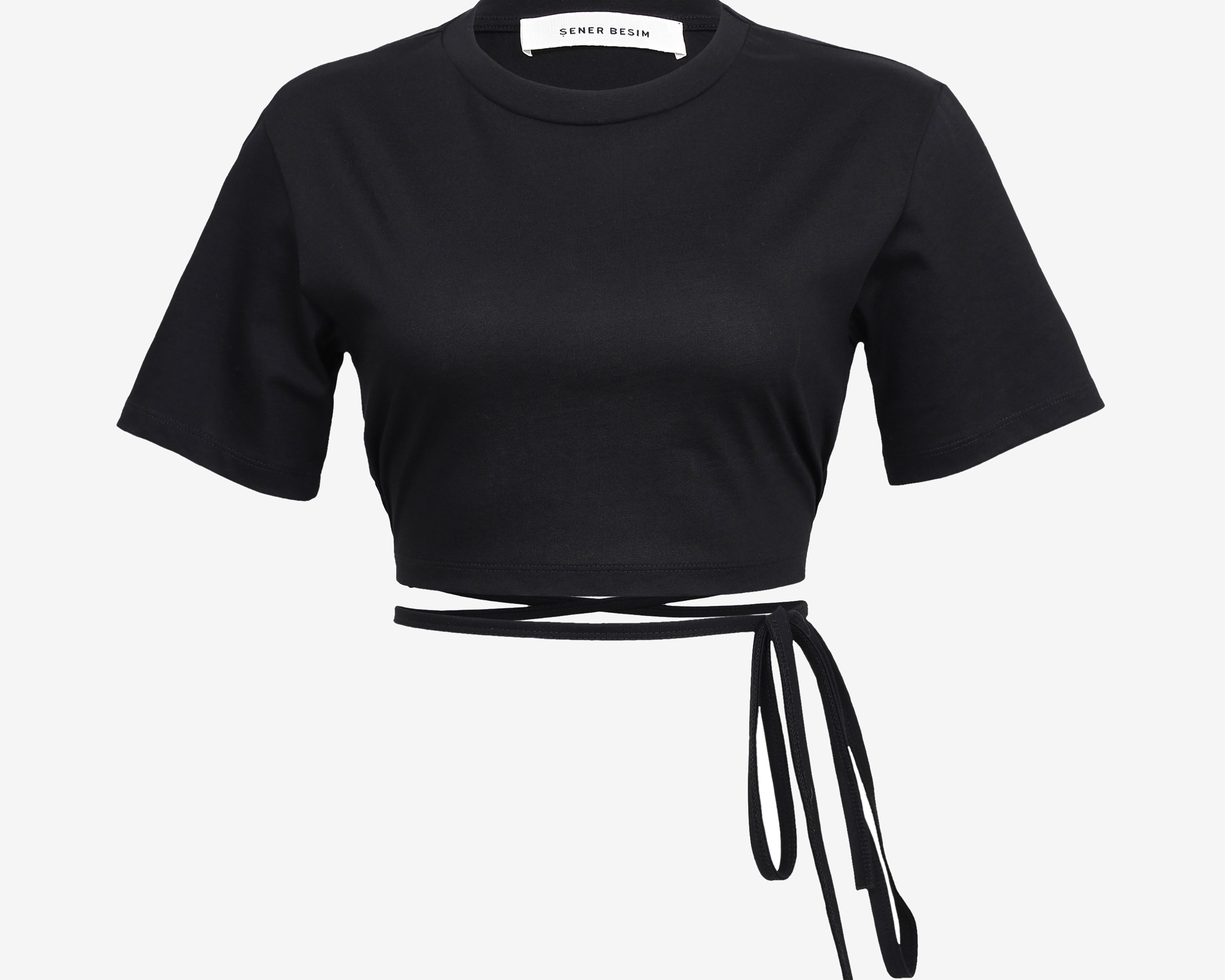 The Cropped Tie Tee in Black - Back View