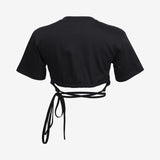 The Cropped Tie Tee in Black - Detail View
