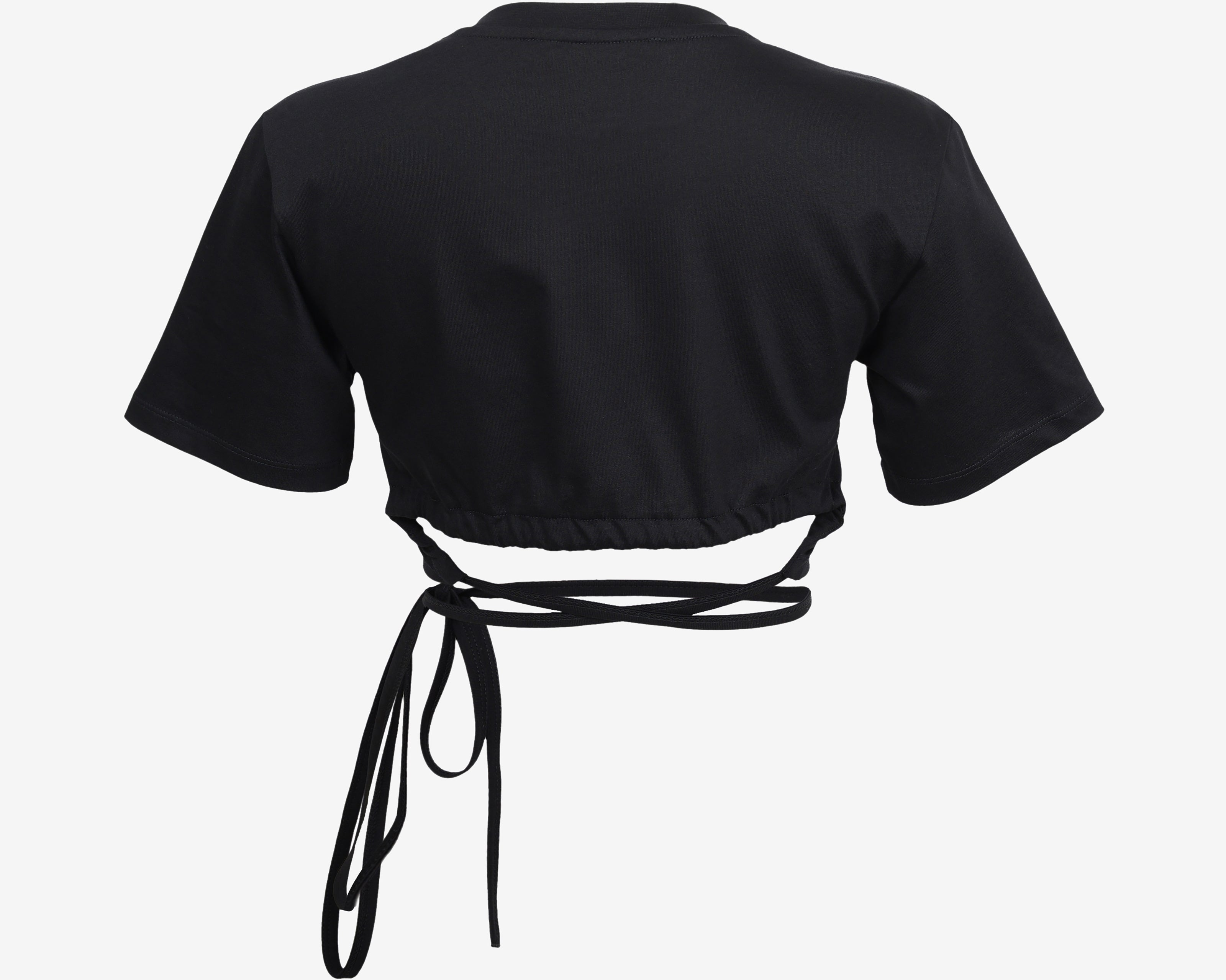 The Cropped Tie Tee in Black - Detail View