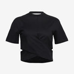 The Cropped Wrap Tee in Black - Detail View