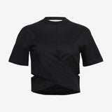 The Cropped Wrap Tee in Black - Detail View