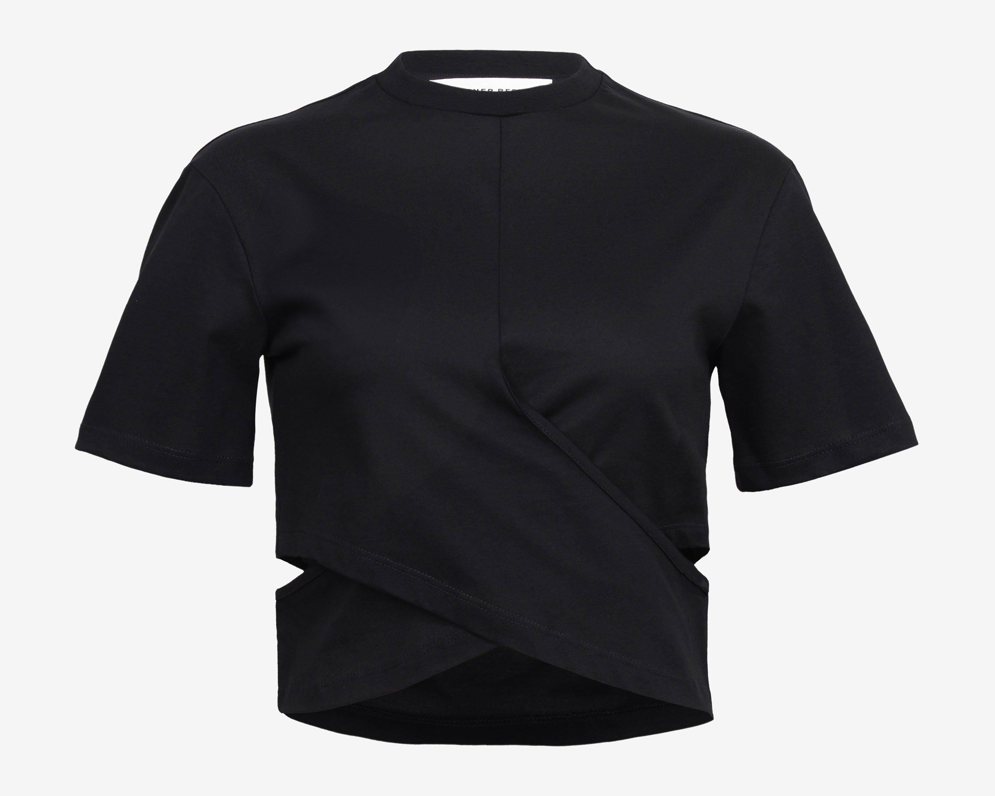 The Cropped Wrap Tee in Black - Detail View