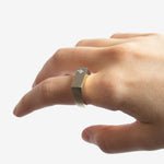 Close-up of Sener Besim diamond ring gold band