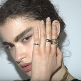 Sener Besim diamond bar ring worn by model, silver