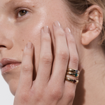 Model wearing Sener Besim Ruby Ring In Gold