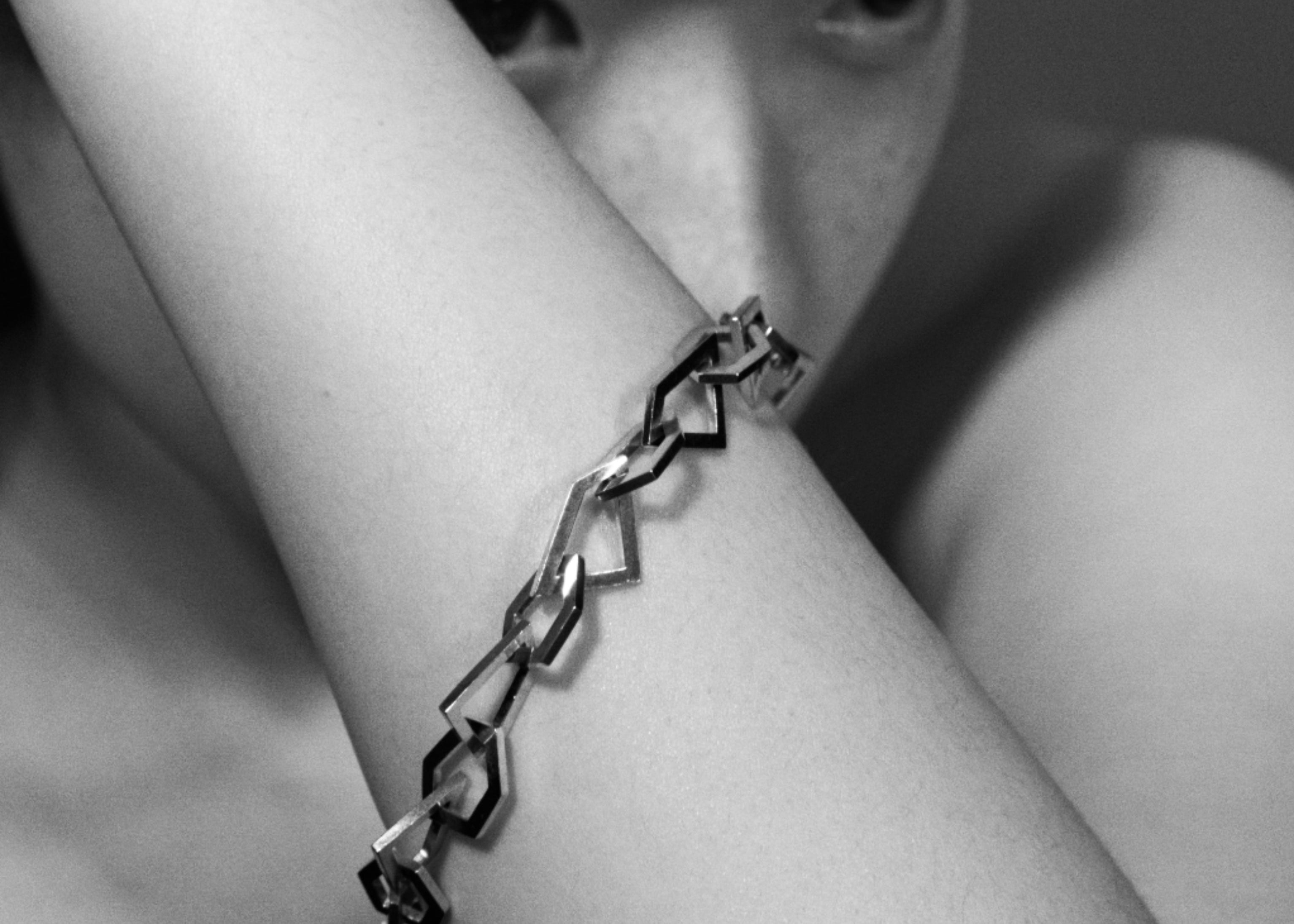 model wearing sener besim modern bracelet