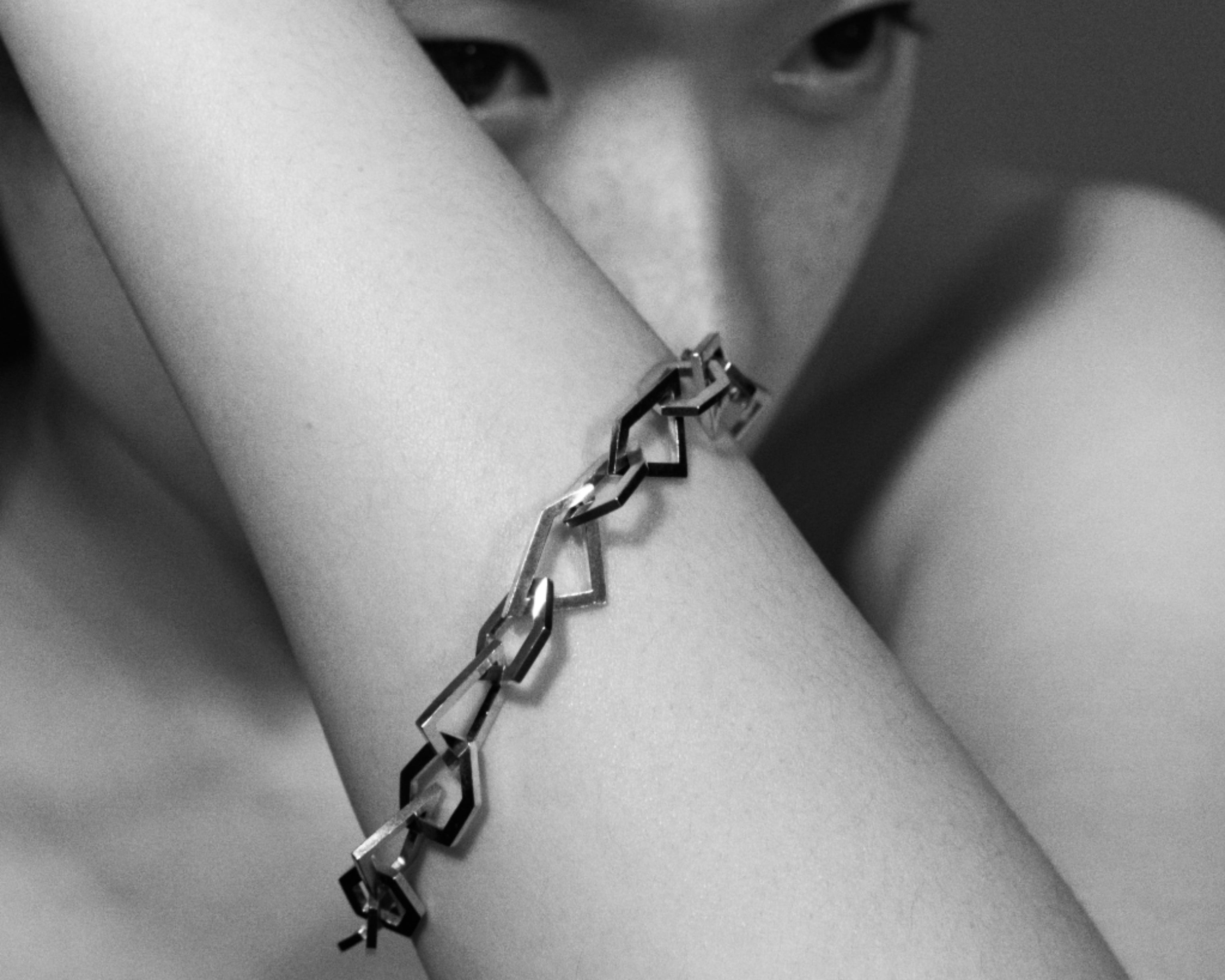 model wearing sener besim modern bracelet