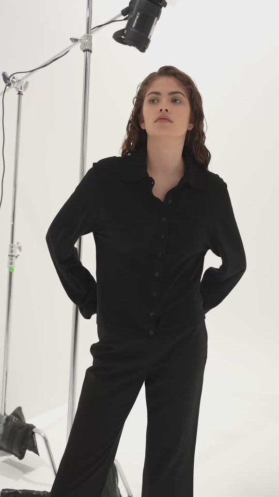 Sener Besim Long Sleeve Button Up Black worn