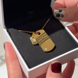 Şener Besim Dog Tag Charm presented in gift box