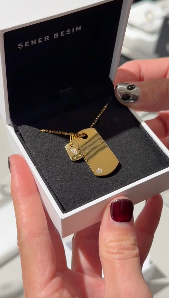 Şener Besim Dog Tag Charm presented in gift box