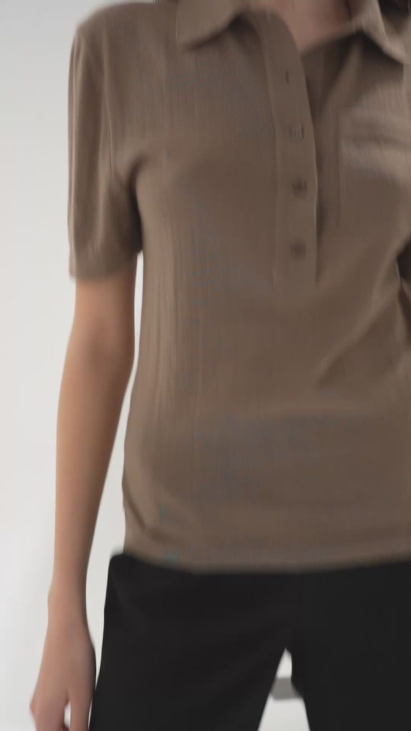 Sener Besim Short Sleeve Polo worn in Putty