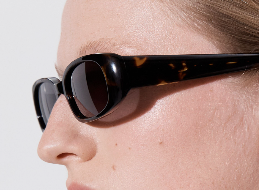 Şener Besim Acetate 1 tortoise sunglasses worn, rectangular acetate frame