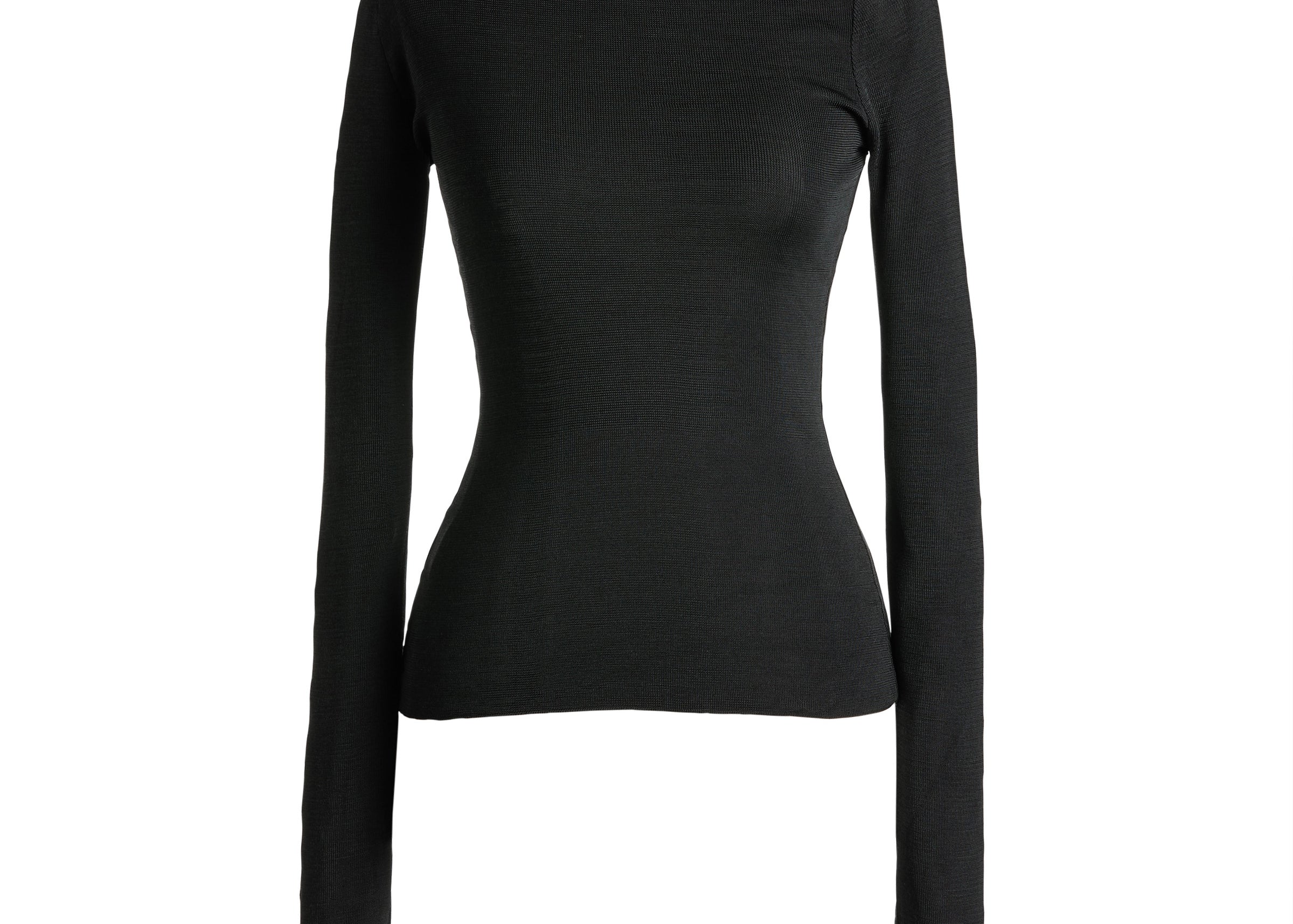 Angular asymmetric neck ribbed top in black — Şener Besim