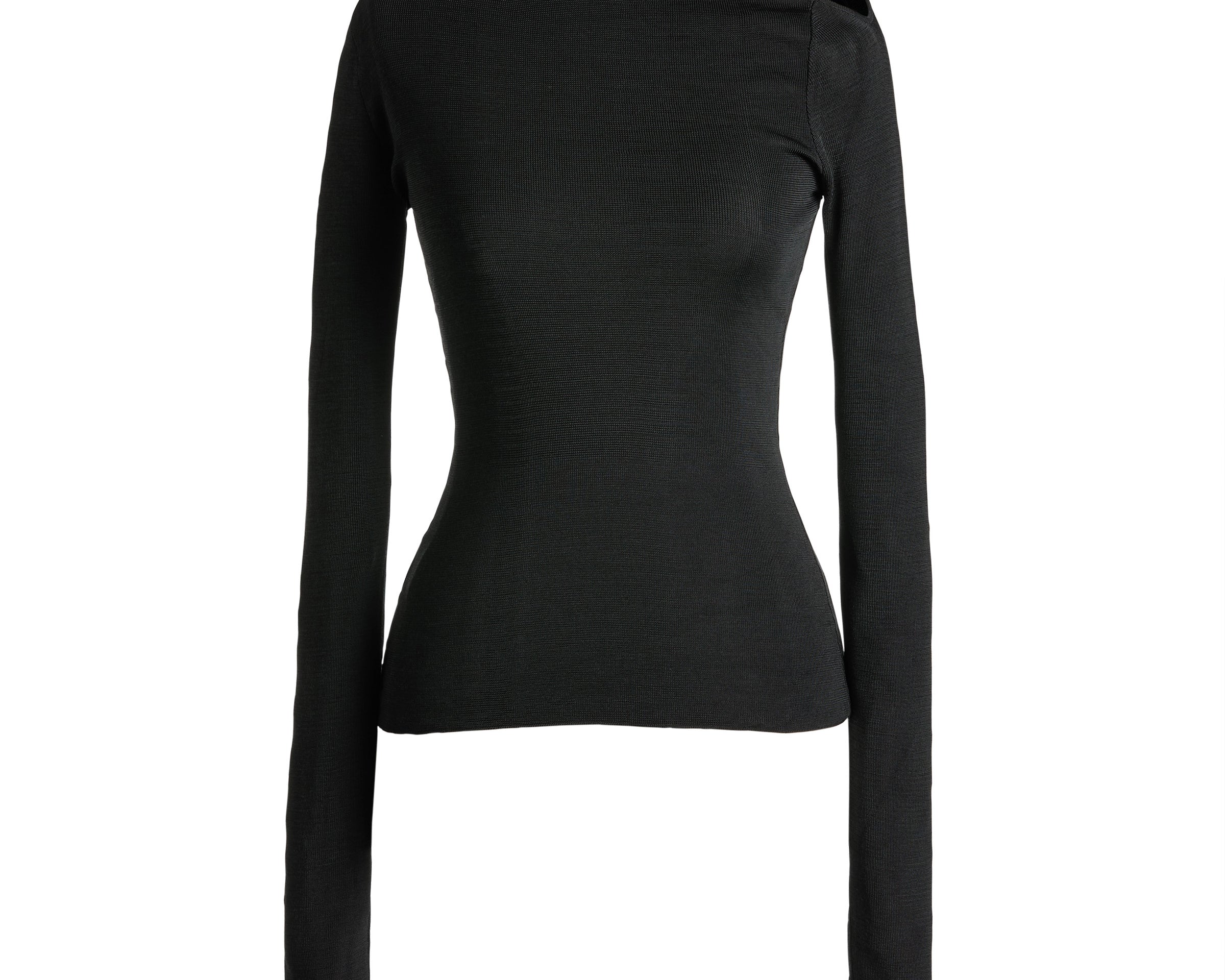 Angular asymmetric neck ribbed top in black — Şener Besim