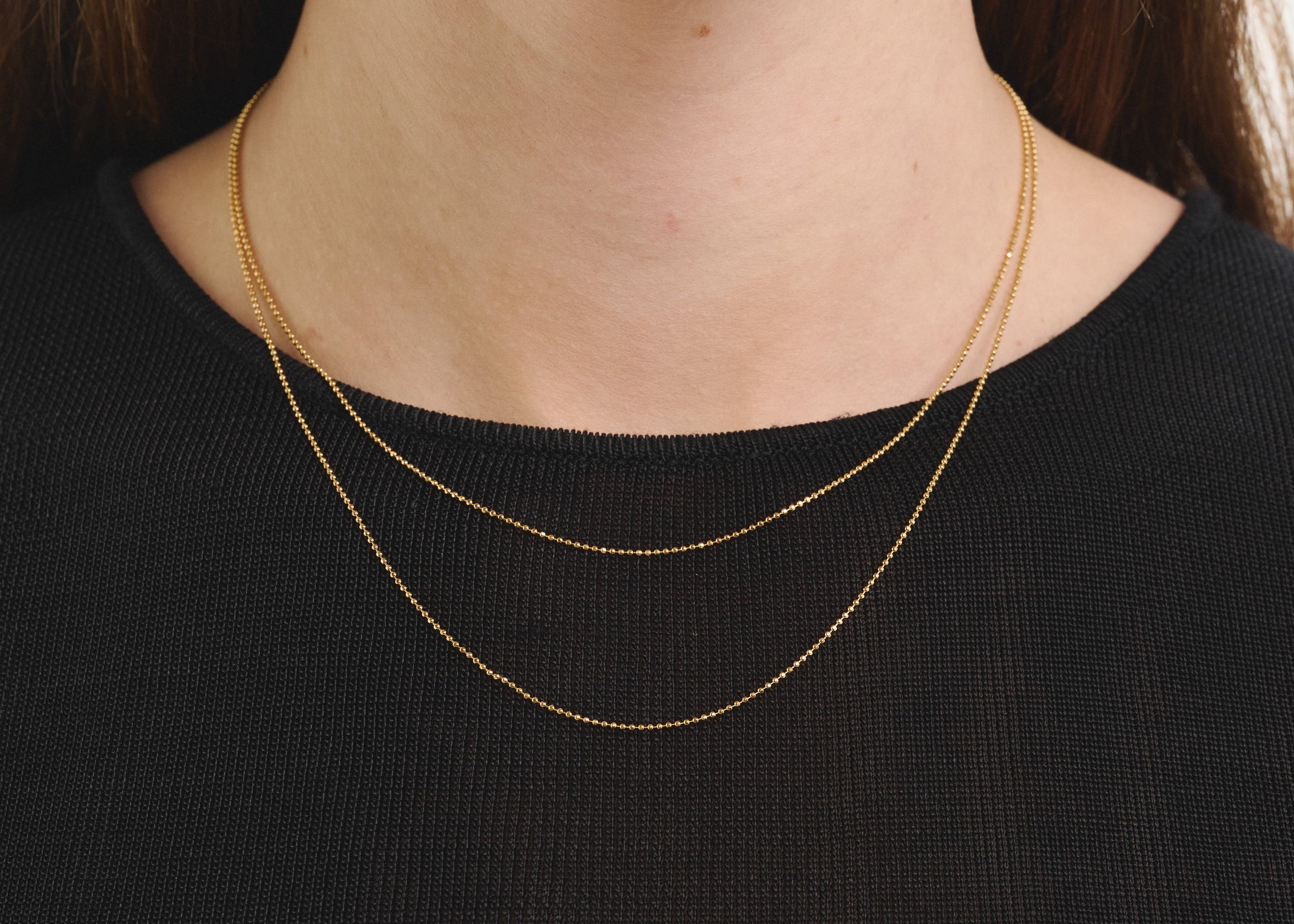 Ball Necklace Gold Worn Model by Sener Besim