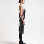 sener besim tie back apron dress mid length on model side view