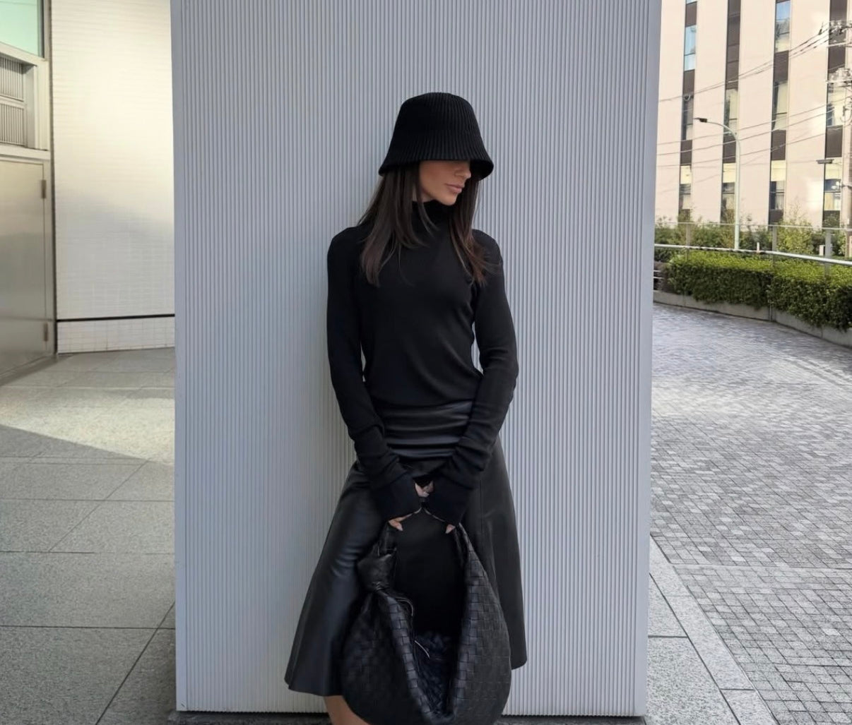 Thumbhole turtleneck in black worn on model — Şener Besim