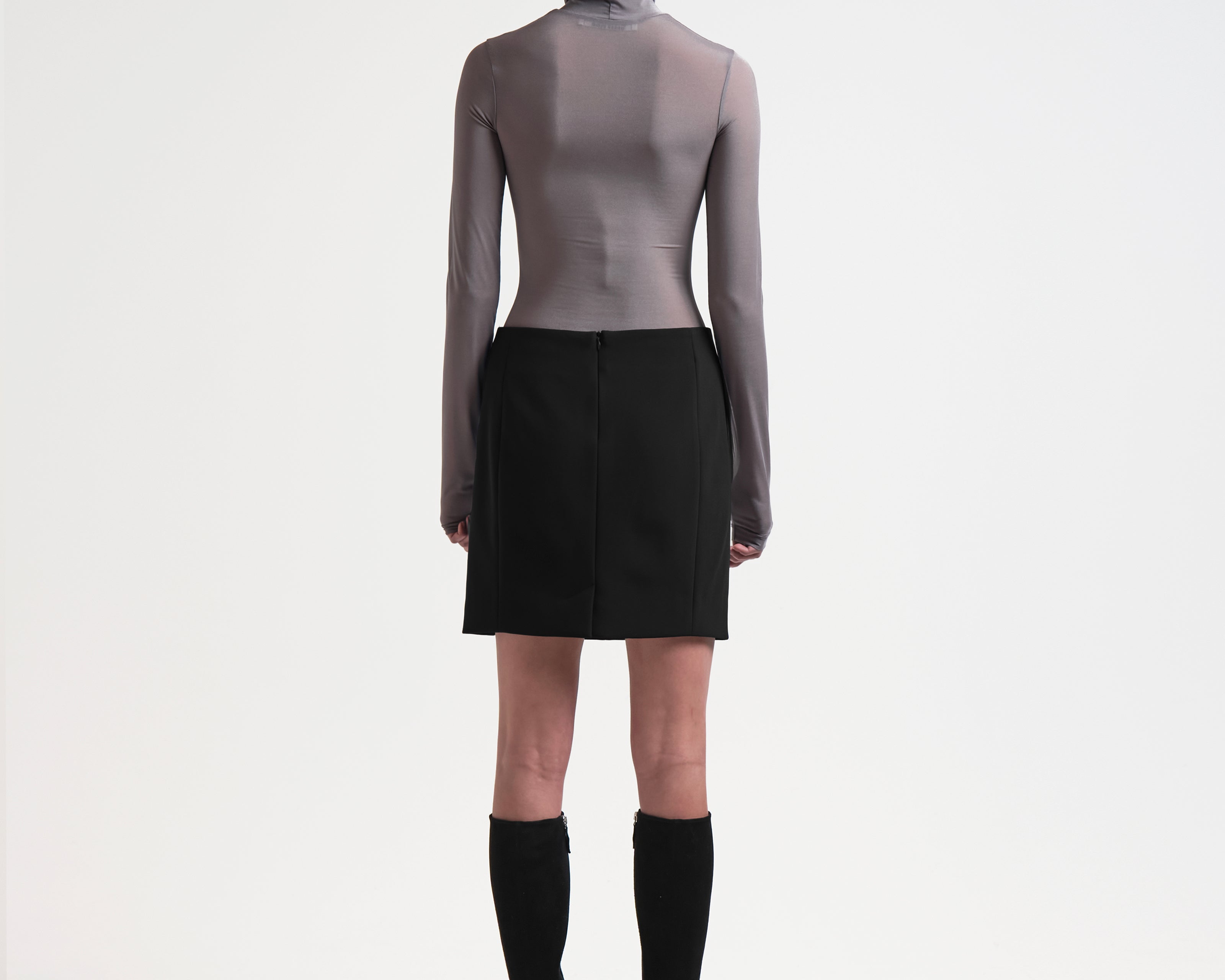 sener besim pencil skirt high waisted on model with hidden zip back view 