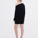 Bonded mini dress in black with long sleeves back view — Şener Besim
