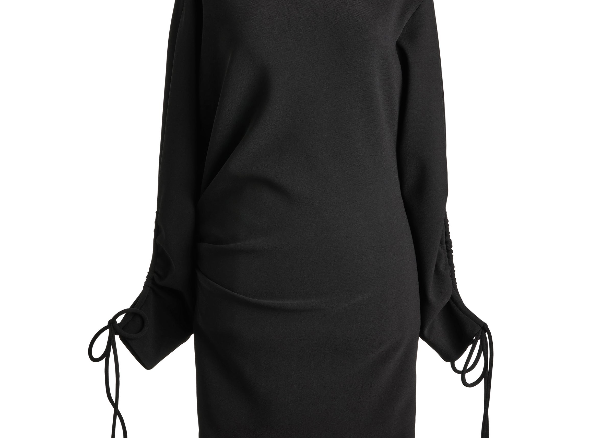 Bonded mini dress in black with tie cuff sleeves — Şener Besim