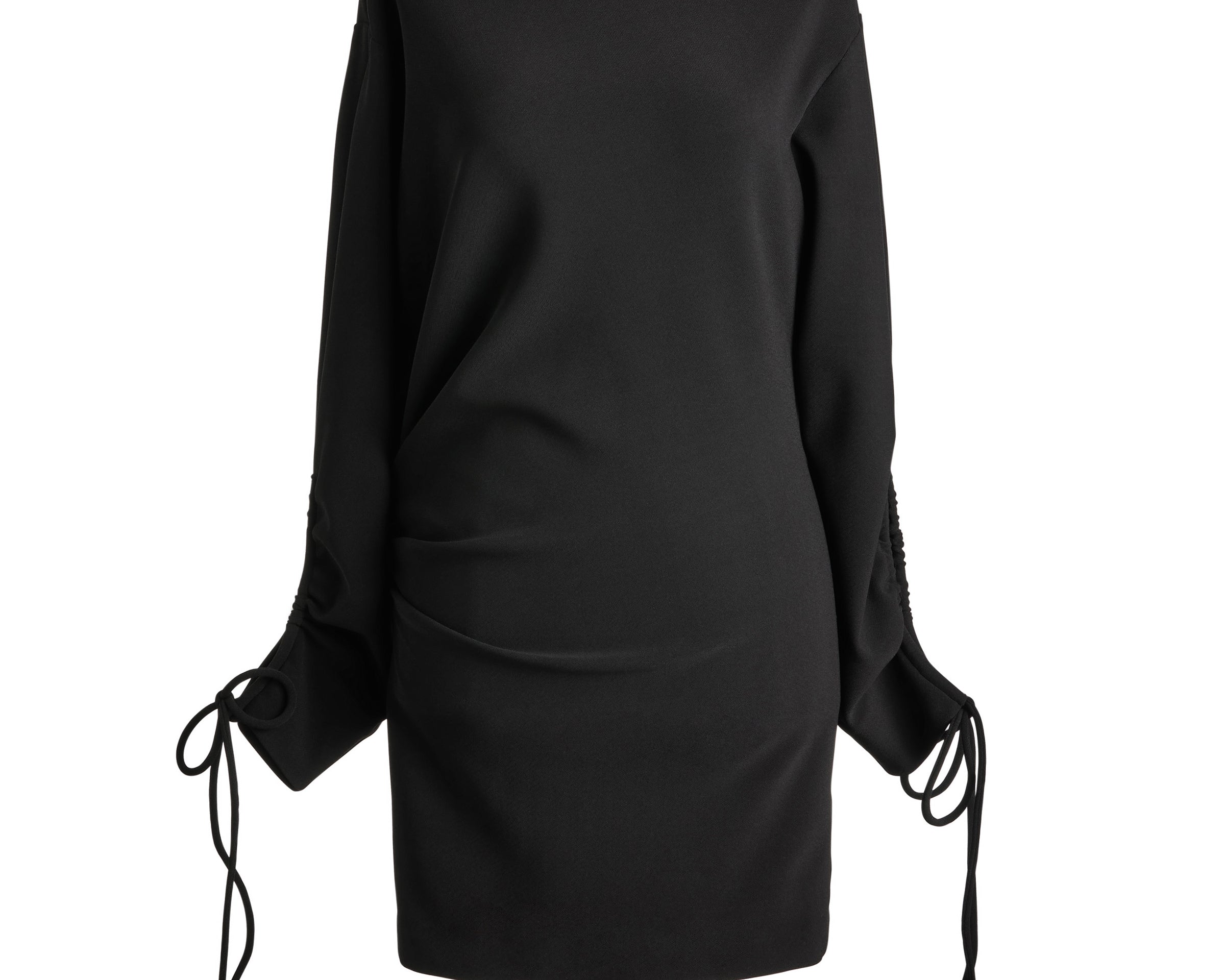 Bonded mini dress in black with tie cuff sleeves — Şener Besim
