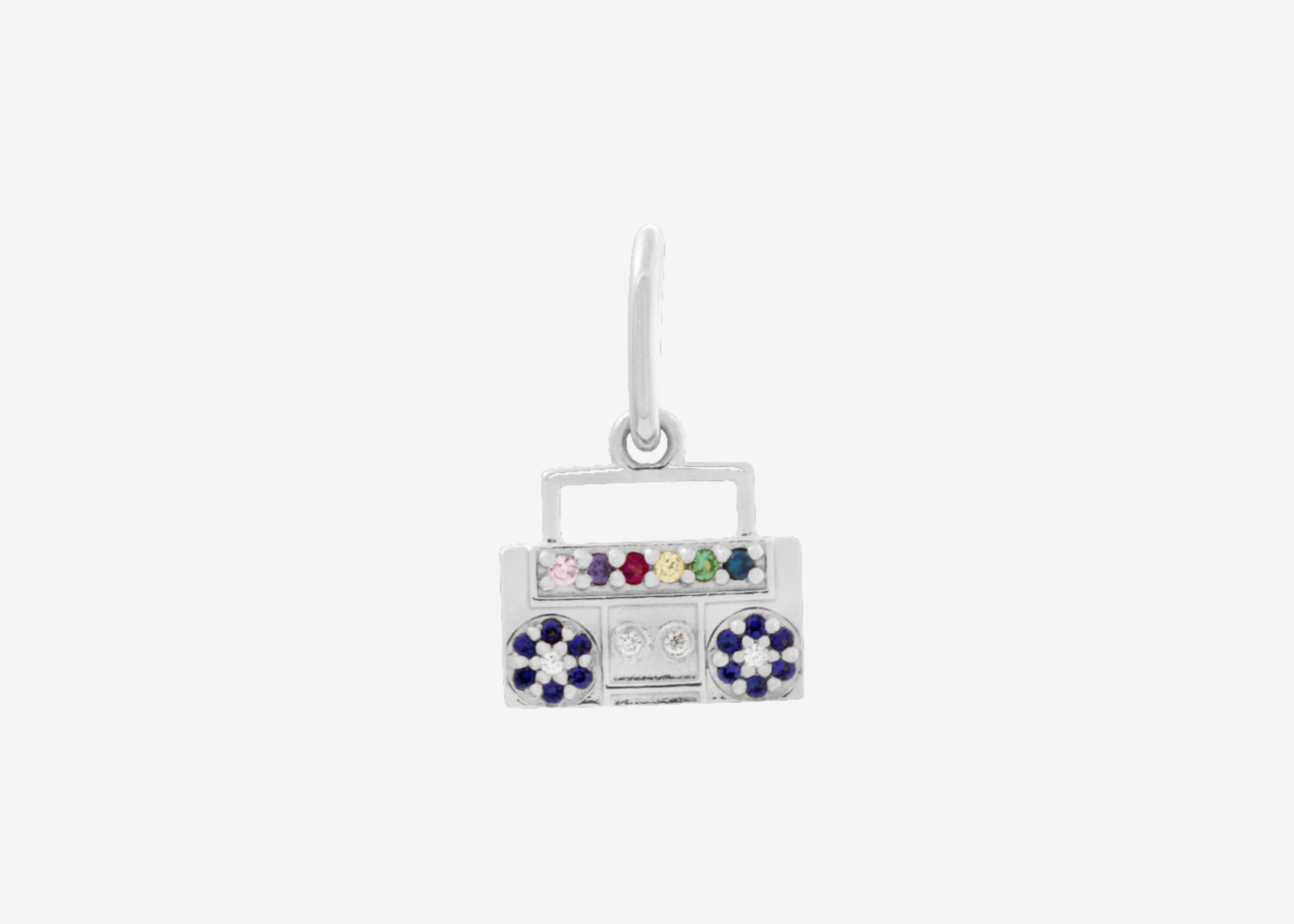 Şener Besim Boombox Charm in rhodium plating with colourful gemstone details — Buildable Collection