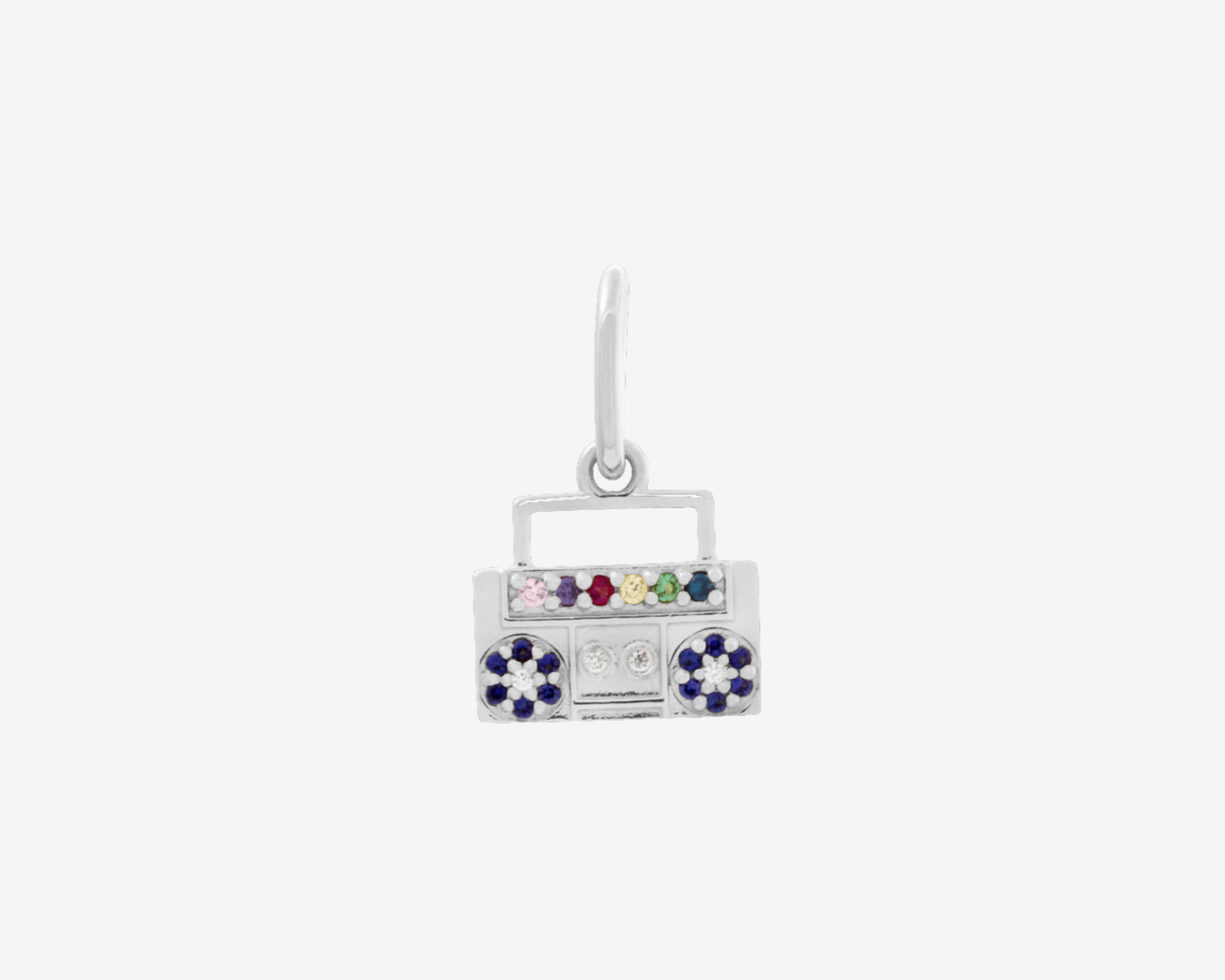 Şener Besim Boombox Charm in rhodium plating with colourful gemstone details — Buildable Collection