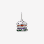 Burger Charm Silver by Şener Besim in sterling silver with rhodium plating, set with orange, purple and green gemstones