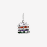 Burger Charm Silver by Şener Besim in sterling silver with rhodium plating, set with orange, purple and green gemstones
