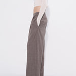 Wide leg check pant pleat detail side — Şener Besim