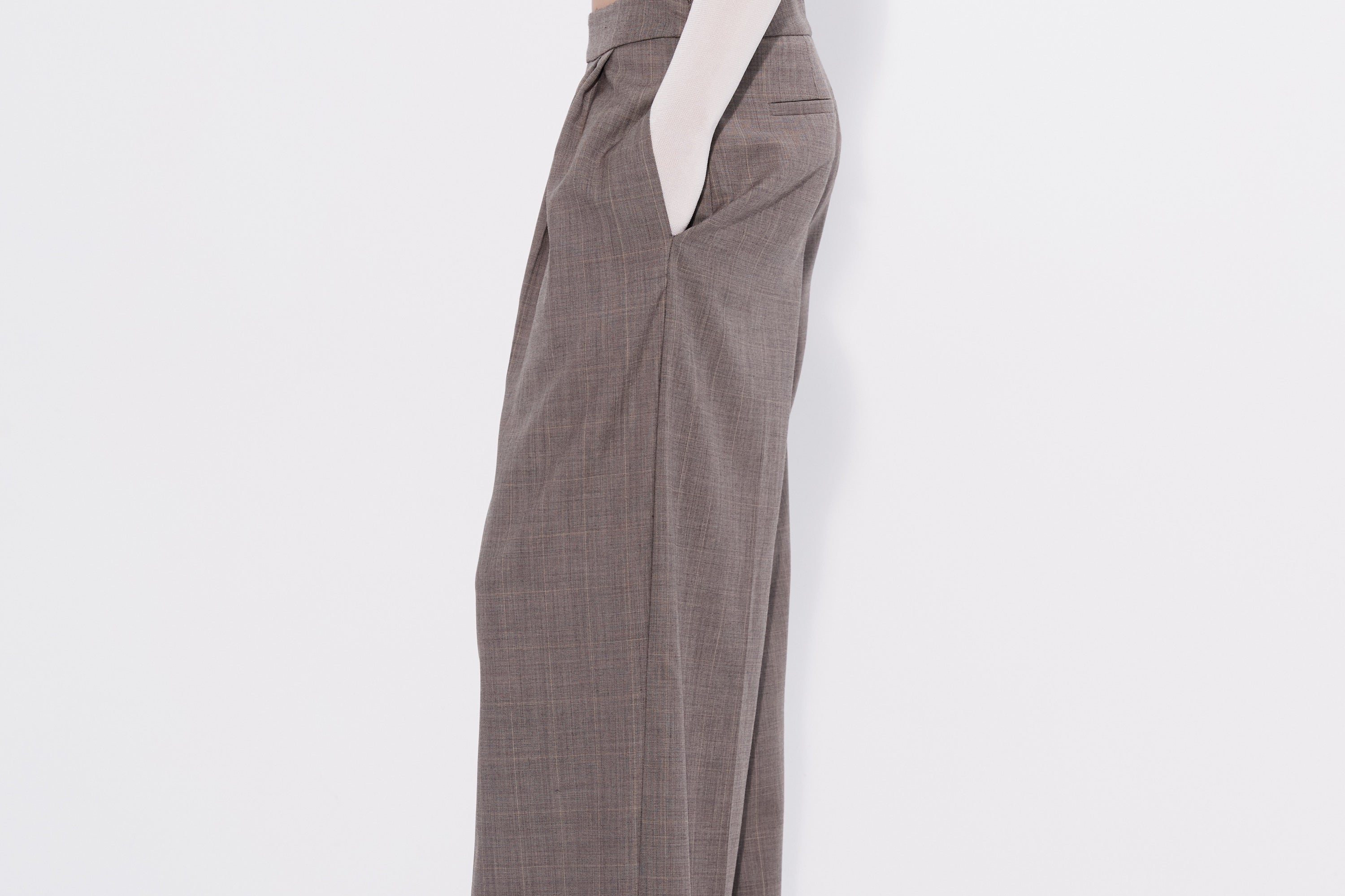 Wide leg check pant pleat detail side — Şener Besim