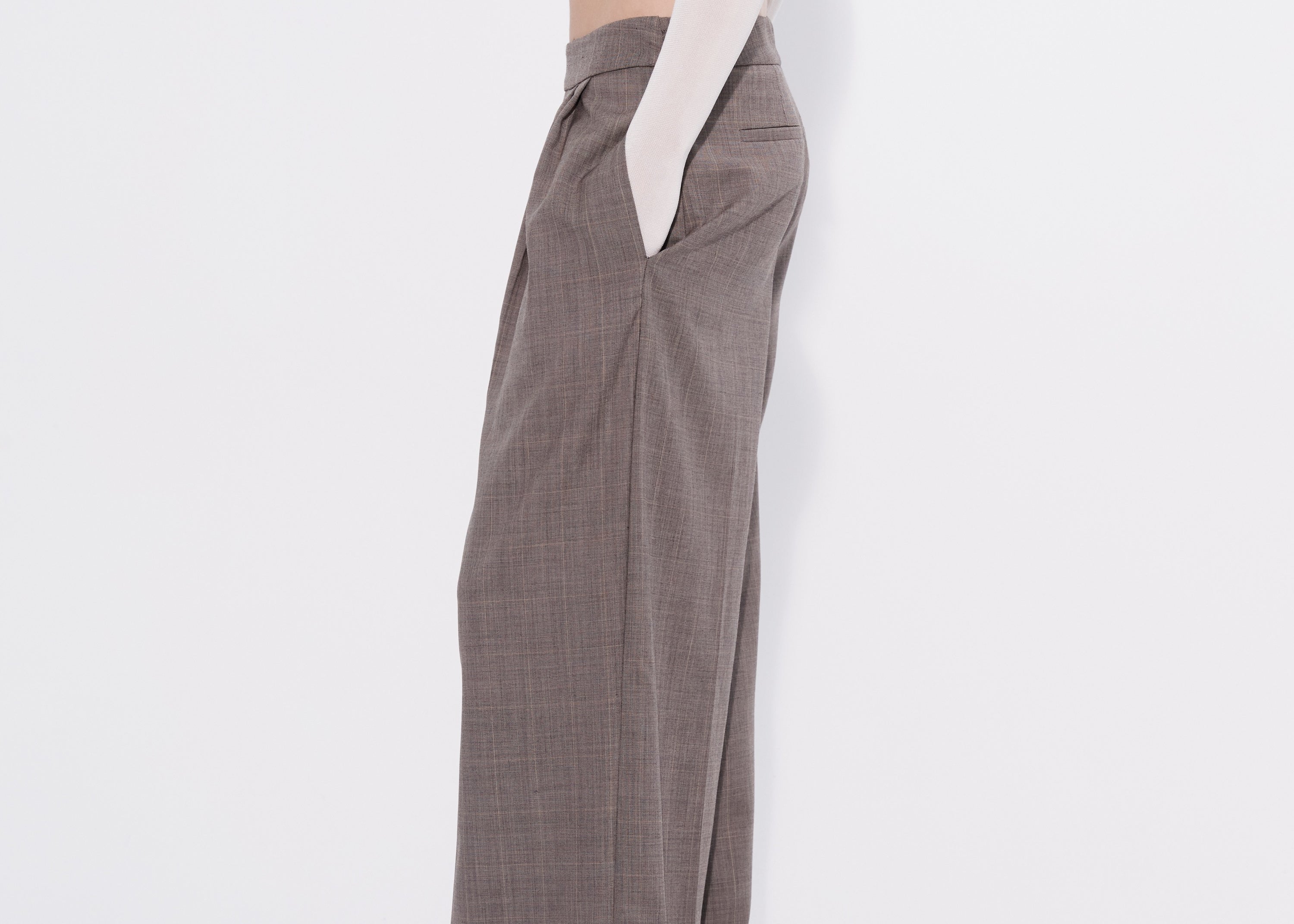 Wide leg check pant pleat detail side — Şener Besim
