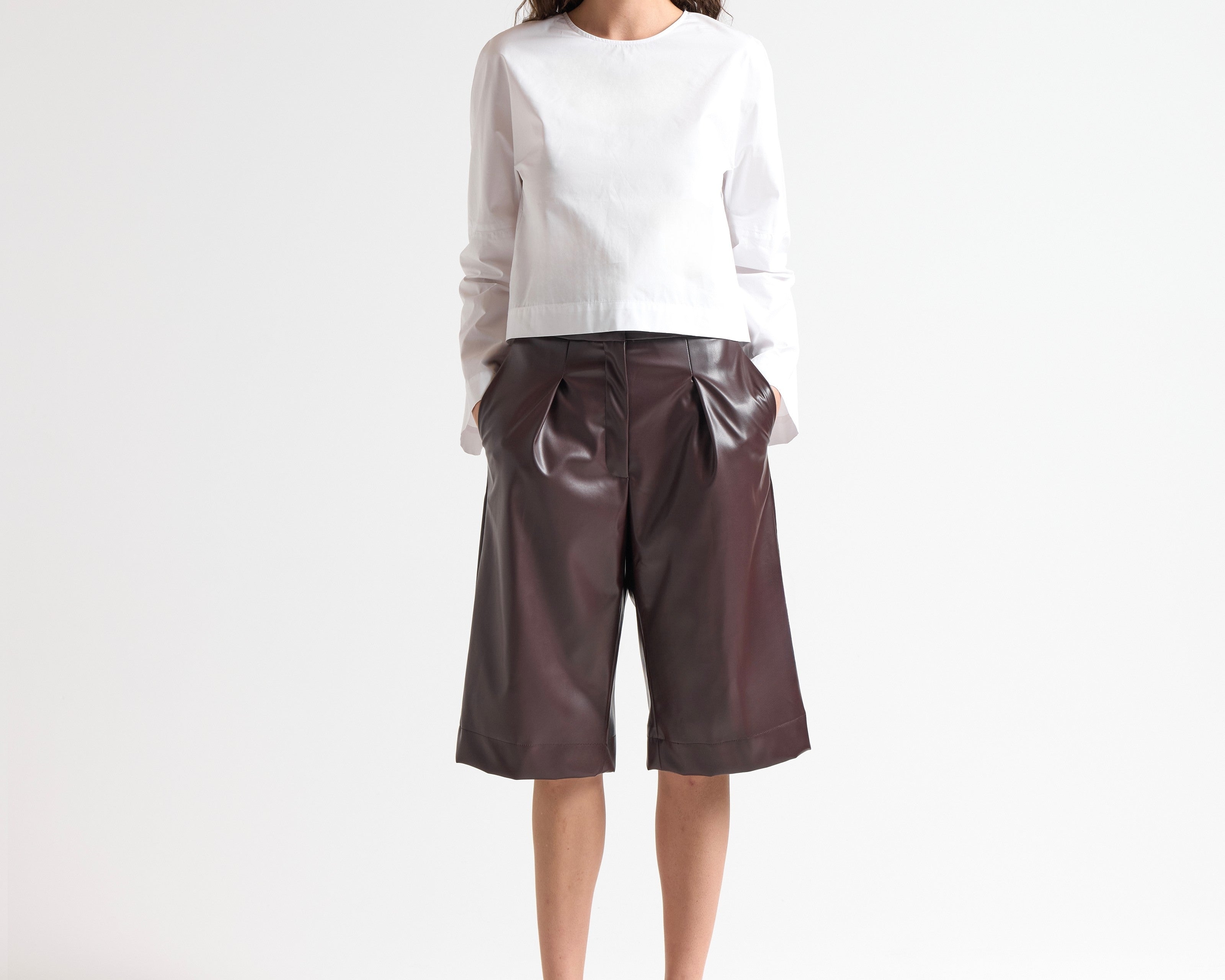 Crop Flared Sleeve Top in White - Front View