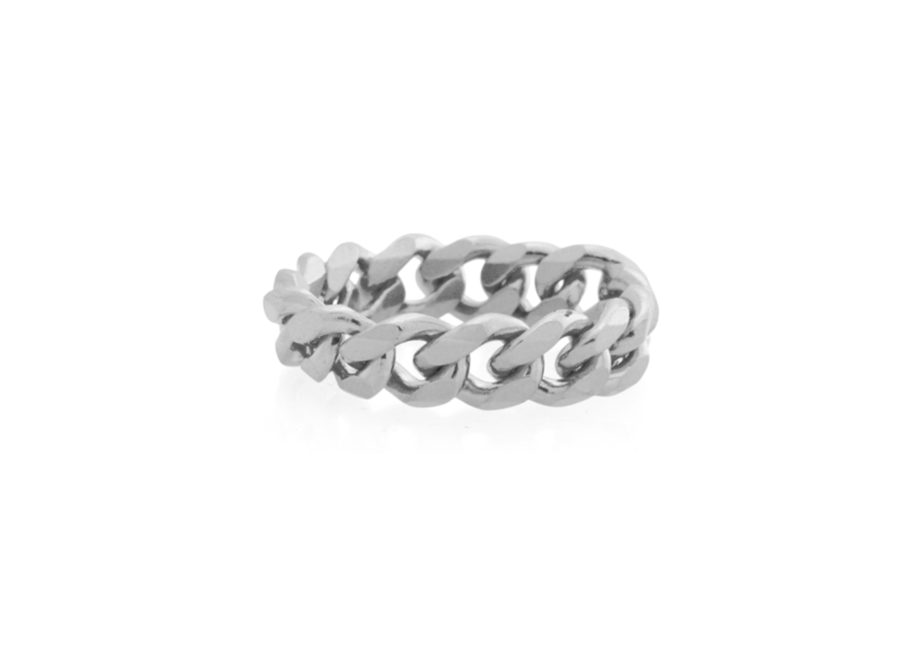 Şener Besim Cuban Chain Ring in rhodium plating, flat lay