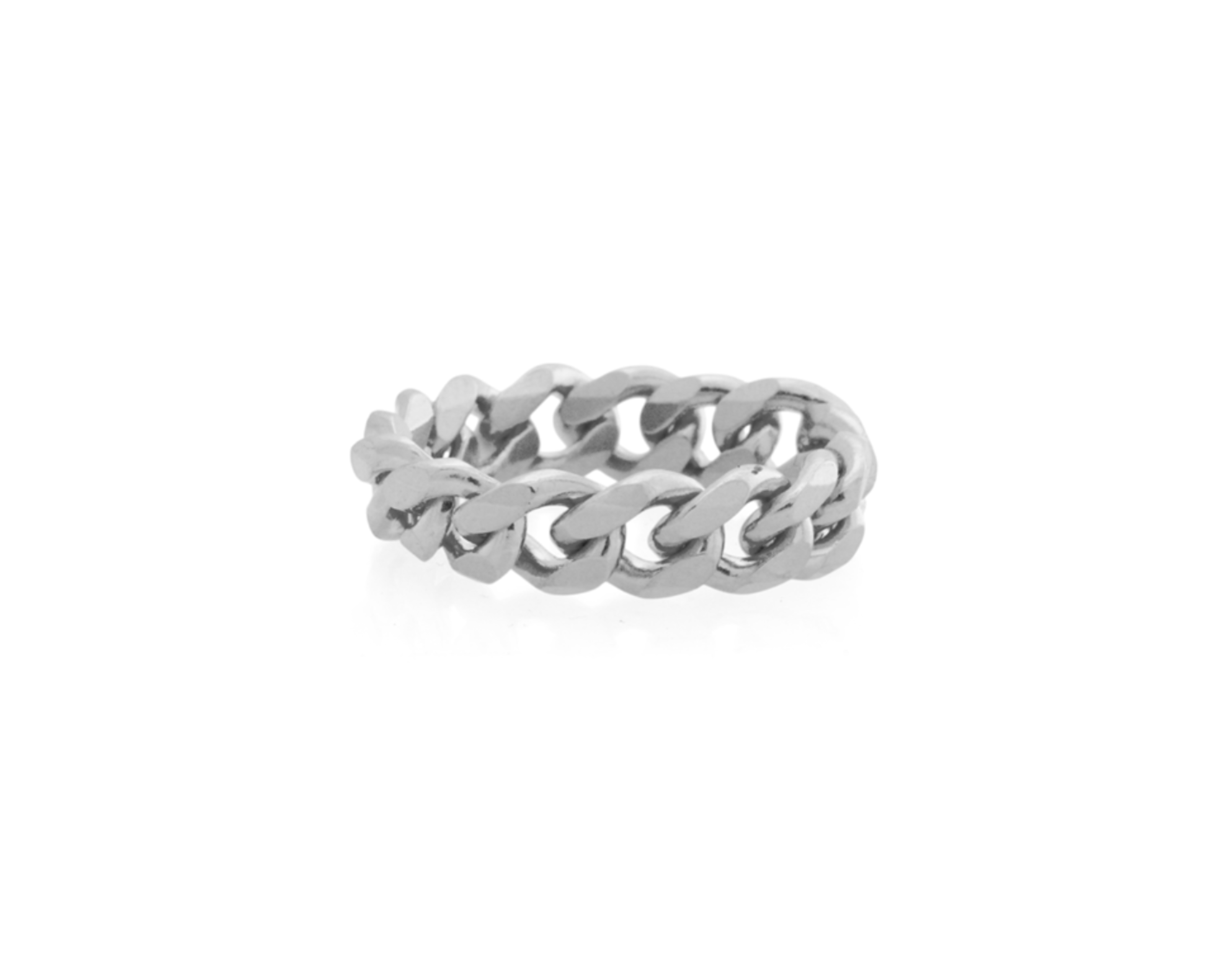 Şener Besim Cuban Chain Ring in rhodium plating, flat lay