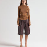 Şener Besim Cutout Crewneck in Spice, fine knit top, close up 