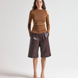 Şener Besim Cutout Crewneck in Spice, fine knit with cut-out shoulder detail, front view