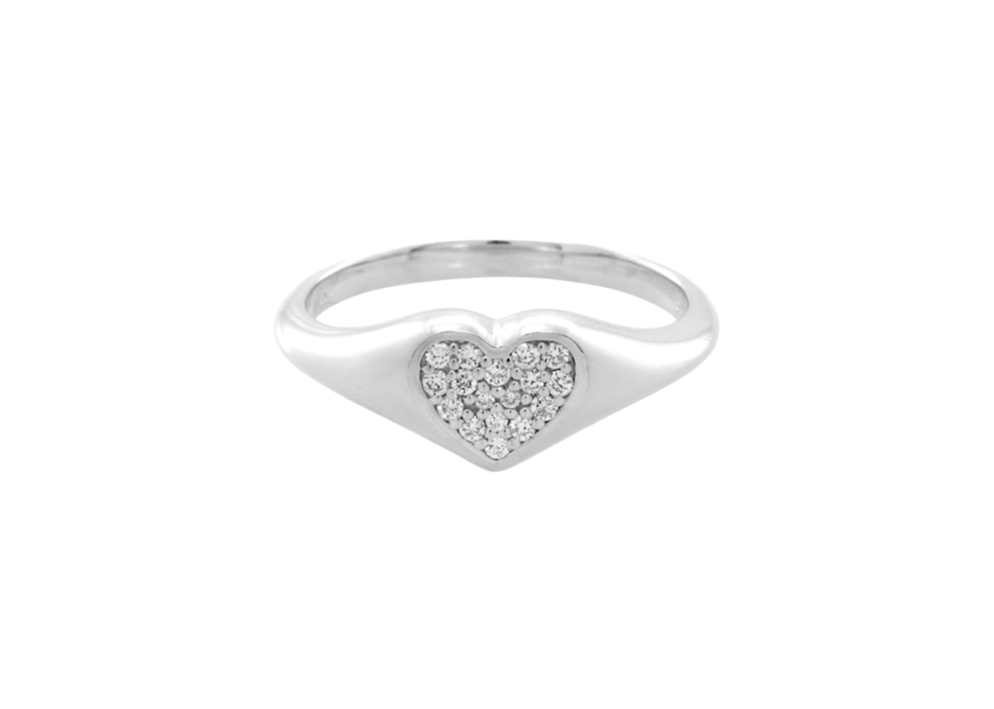 Şener Besim Diamond Heart Signet Ring in sterling silver with rhodium plating and pavé diamonds
